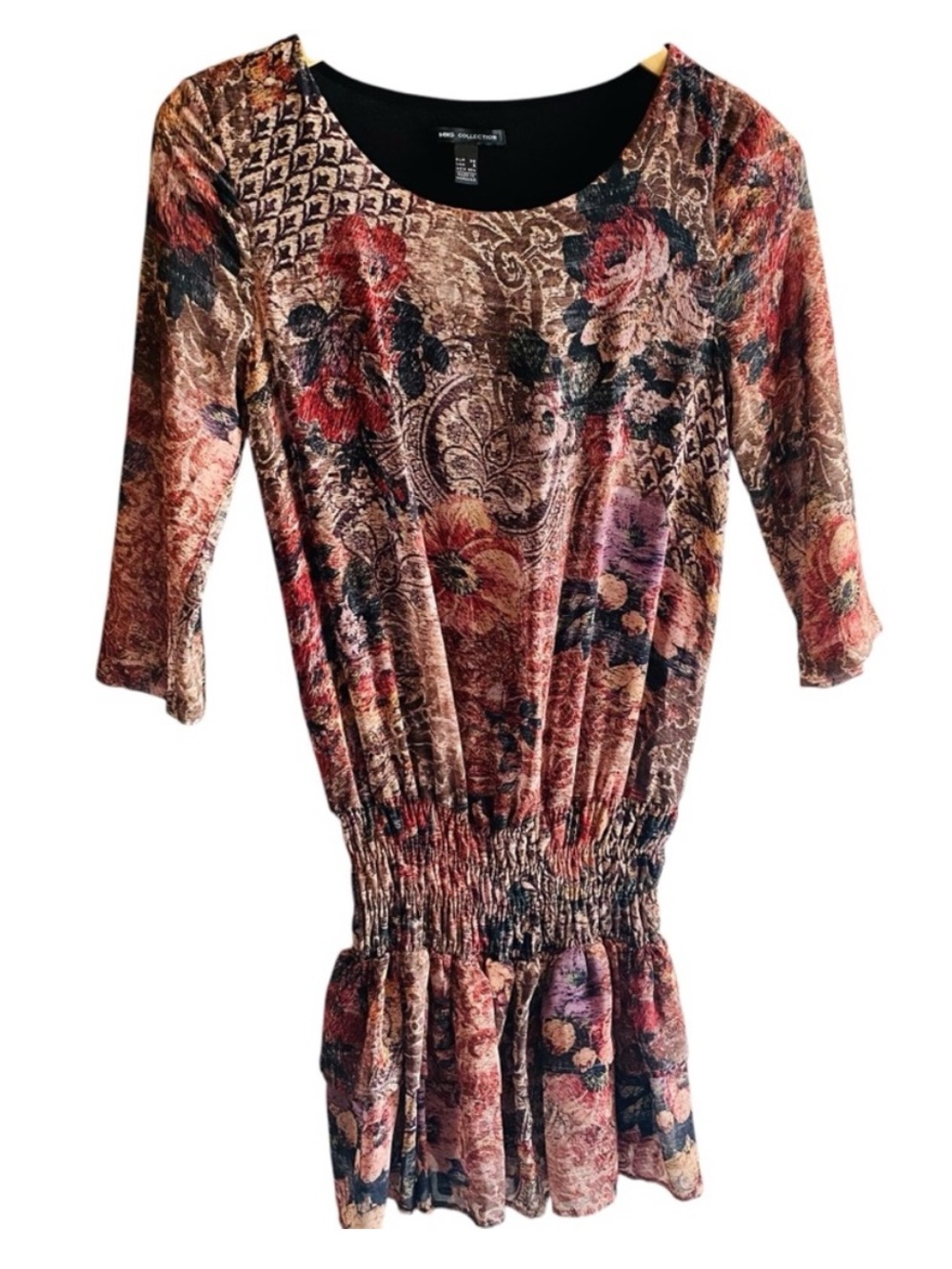 MNG Mango Floral Long Sleeve Drop Waist Mini Dress Whimsigoth Western